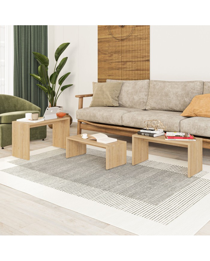 Set di 3 tavoli Alexandra House Living Rovere Legno MDP 32 x 65 x 30 cm 24 x 65 x 30 cm 39 x 65 x 30 cm