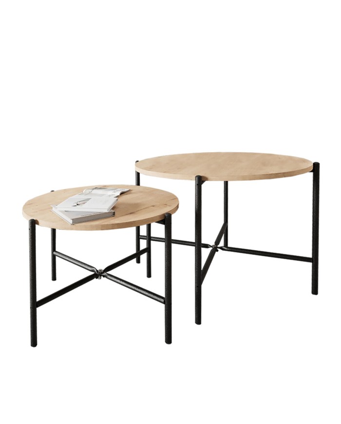 Set di 2 tavoli Alexandra House Living Nero Rovere Metallo Legno MDP 50 x 40 x 50 cm 65 x 50 x 65 cm