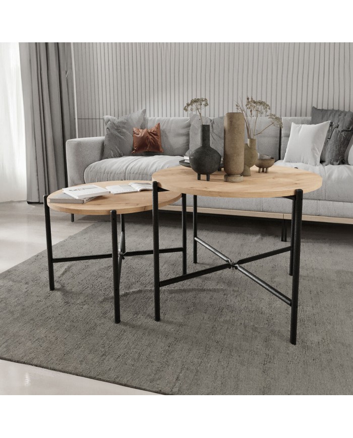 Set di 2 tavoli Alexandra House Living Nero Rovere Metallo Legno MDP 50 x 40 x 50 cm 65 x 50 x 65 cm