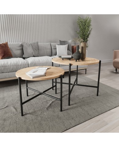 Set di 2 tavoli Alexandra House Living Nero Rovere Metallo Legno MDP 50 x 40 x 50 cm 65 x 50 x 65 cm