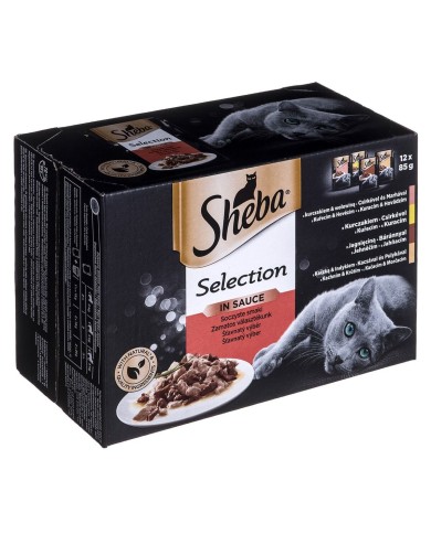 Cibo per gatti Sheba Selection in Sauce Pollo Tacchino Carne di vitello Agnello 85 g