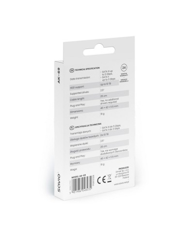 Adattatore da USB a SATA per Hard Disk Savio AK-69 25 cm Adattatore da USB a SATA per Hard Disk Savio AK-69 25 cm