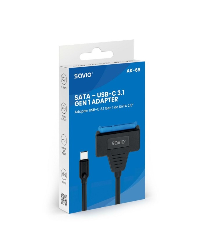 Adattatore da USB a SATA per Hard Disk Savio AK-69 25 cm