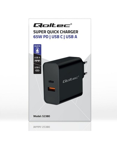 Caricabatterie da Parete Qoltec 52380 Nero 65 W (1 Unità) Caricabatterie da Parete Qoltec 52380 Nero 65 W (1 Unità)