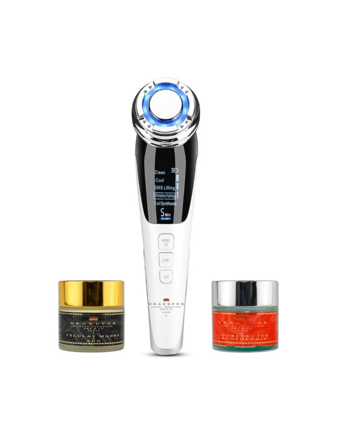Massaggiatore Viso con Radiofrequenza, Fototerapia ed Elettrostimolazione Drakefor QLINIQ DUPLO 4 Pezzi Massaggiatore Viso con Radiofrequenza, Fototerapia ed Elettrostimolazione Drakefor QLINIQ DUPLO 4 Pezzi