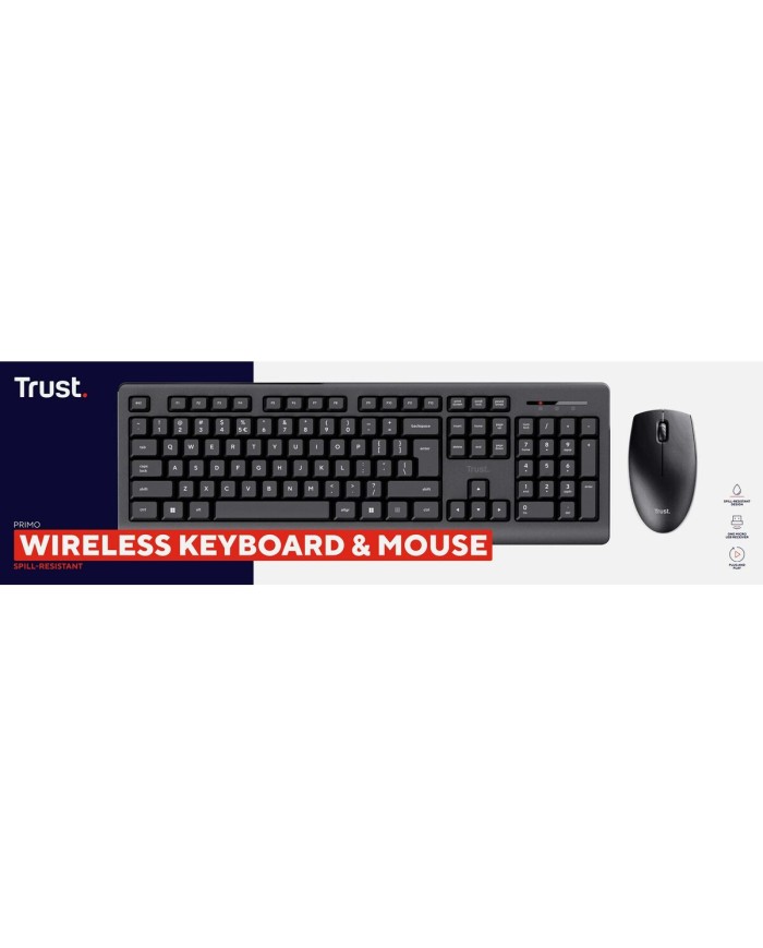 Tastiera e Mouse Wireless Trust Primo Nero Monocromatica Inglese EEUU Qwerty US Tastiera e Mouse Wireless Trust Primo Nero Monocromatica Inglese EEUU Qwerty US