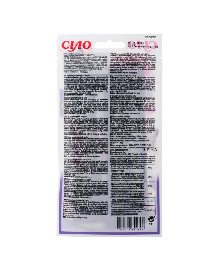 Spuntino per Cat Inaba EU108 Pollo 4 x 14 g Spuntino per Cat Inaba EU108 Pollo 4 x 14 g