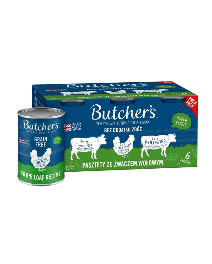Cibo umido Butcher's Original Mega pack mix tripe loaf recipe Carne di manzo e vitello 6 x 400 g Cibo umido Butcher's Original Mega pack mix tripe loaf recipe Carne di manzo e vitello 6 x 400 g