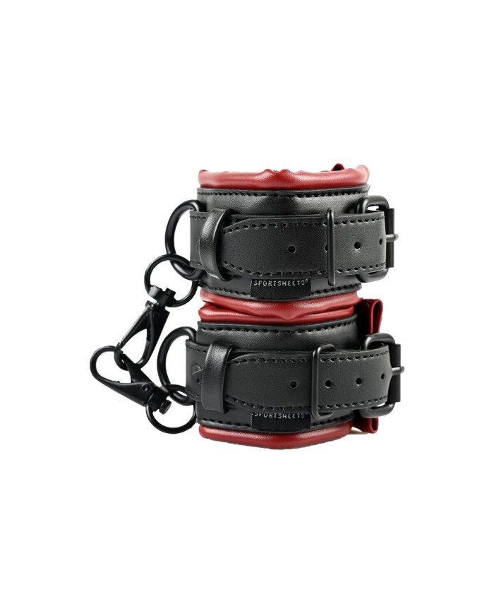 Barra Spread The Love Sportsheets Saffron Spreader Bar & Cuff Set Nero Vegano Regolabile