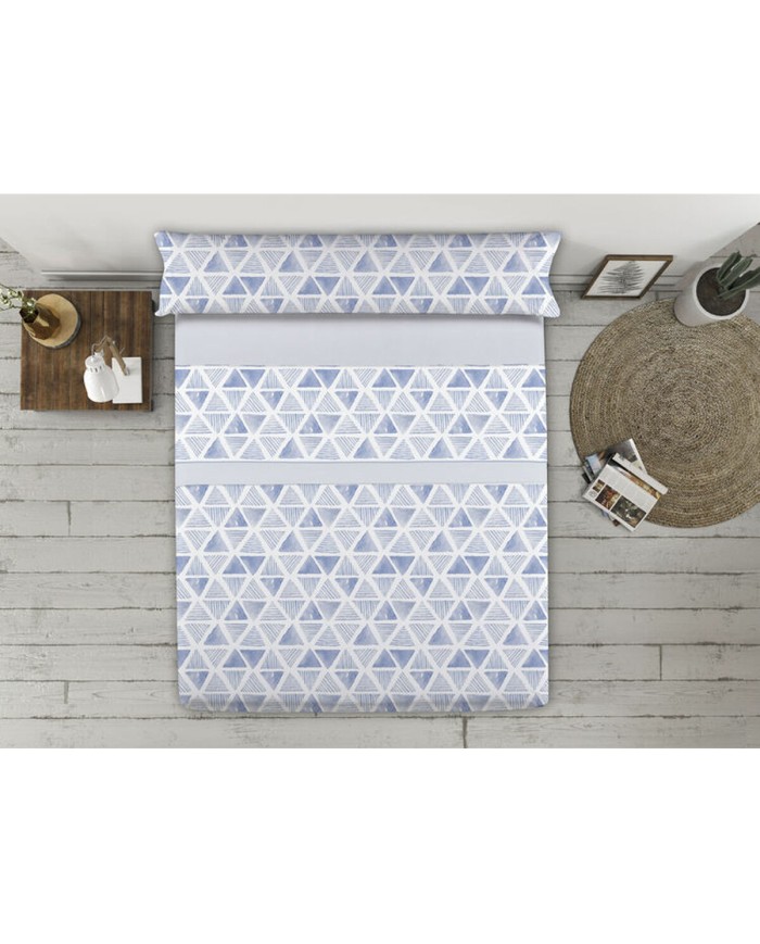 Set di Lenzuola Happy Home TRIANGLES AH Azzurro Ala francese Set di Lenzuola Happy Home TRIANGLES AH Azzurro Ala francese
