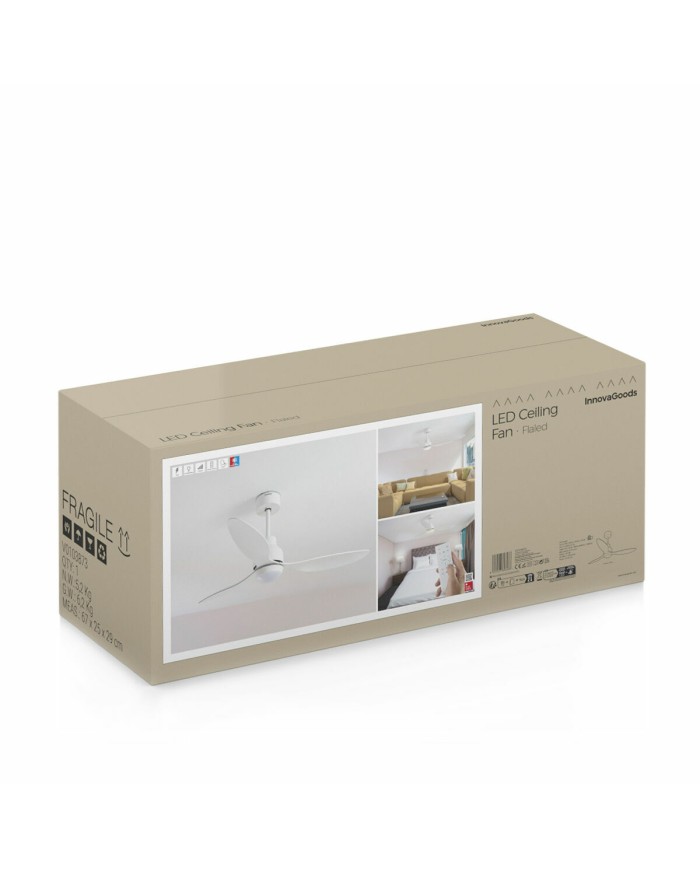 Ventilatore da Soffitto con Luce LED e 3 Pale ABS Flaled InnovaGoods Bianco 36 W 52" Ø132 cm