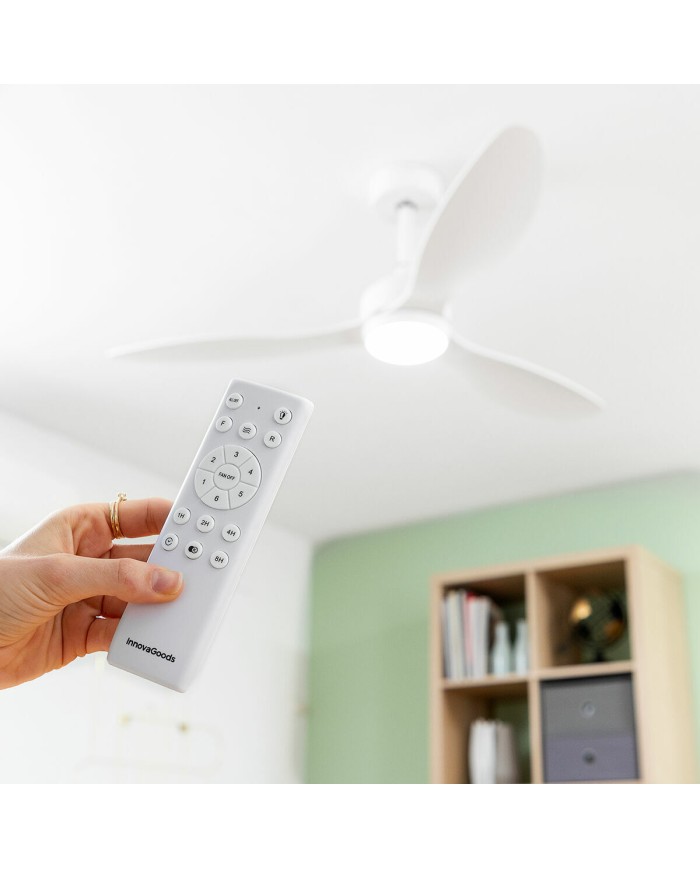 Ventilatore da Soffitto con Luce LED e 3 Pale ABS Flaled InnovaGoods Bianco 36 W 52" Ø132 cm