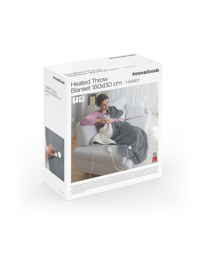 Coperta Elettrica Heklet InnovaGoods Bianco Grigio 130 x 180 cm 160 W Coperta Elettrica Heklet InnovaGoods Bianco Grigio 130 x 180 cm 160 W