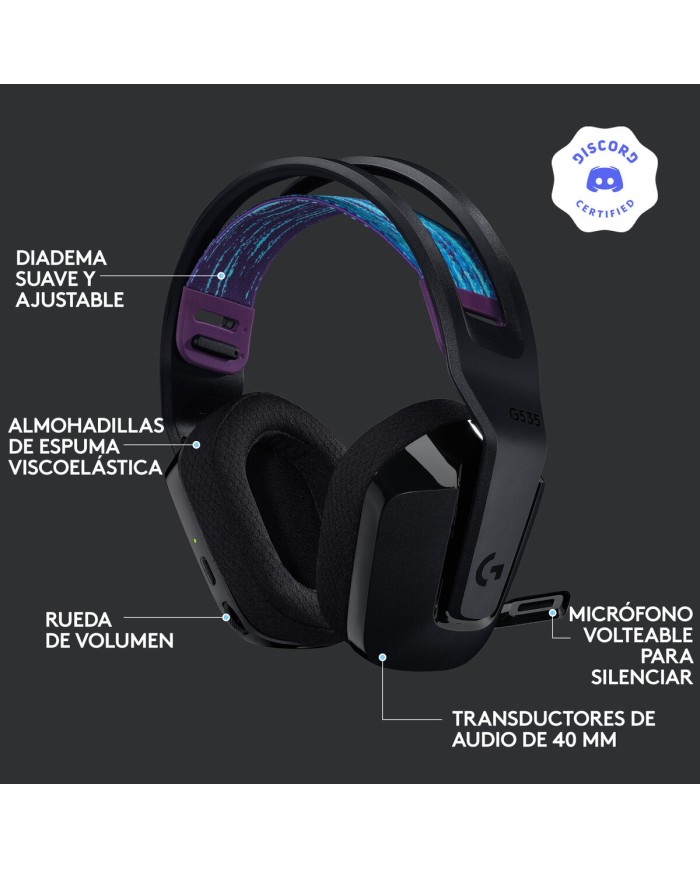 Auricolare con Microfono Gaming Logitech G535 Nero (Ricondizionati A)