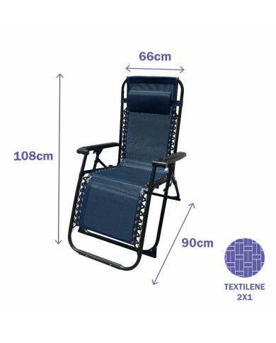 Marbueno Sedia a Sdraio Pieghevole in Acciaio con Cuscino Giardino e Piscina 90X66X108 cm Gravità Zero Blu Scuro 10011
