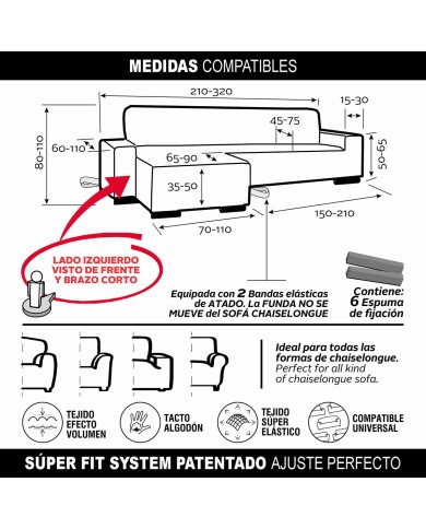 Rivestimento per chaise longue a braccio corto sinistra Sofaskins Grigio scuro (Ricondizionati A)