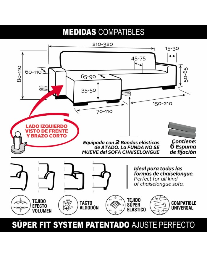 Rivestimento per chaise longue a braccio corto sinistra Sofaskins Grigio scuro (Ricondizionati A)
