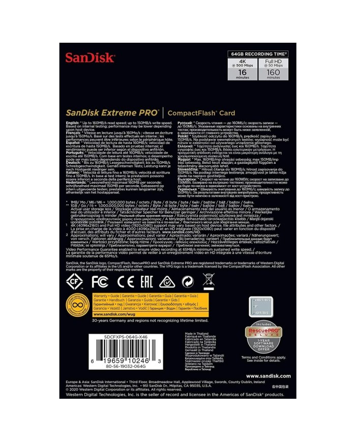 Scheda Di Memoria CF SanDisk SDCFXPS-064G-X46