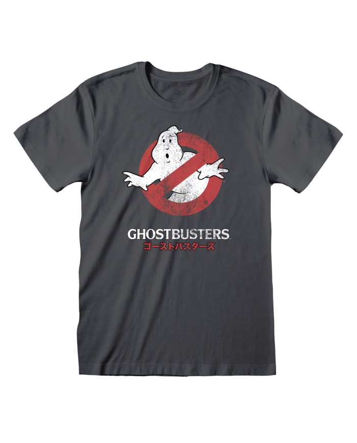Maglia a Maniche Corte Unisex The Ghostbusters Japanese Text Grigio scuro