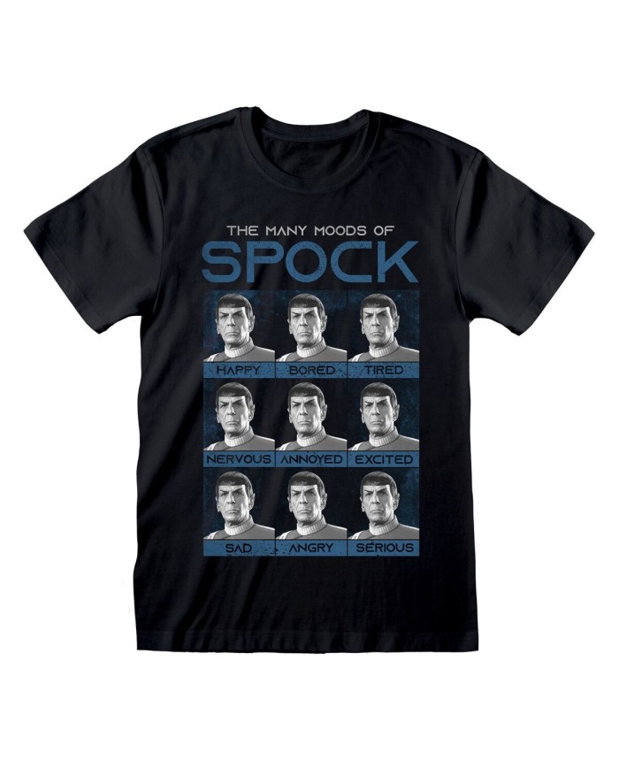Maglia a Maniche Corte Unisex Star Trek Many Mood Of Spock Nero