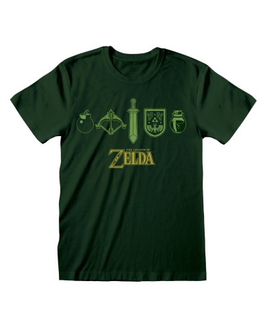 Maglia a Maniche Corte Unisex The Legend of Zelda Icons Verde scuro Maglia a Maniche Corte Unisex The Legend of Zelda Icons Verde scuro