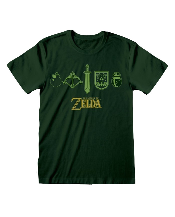Maglia a Maniche Corte Unisex The Legend of Zelda Icons Verde scuro Maglia a Maniche Corte Unisex The Legend of Zelda Icons Verde scuro