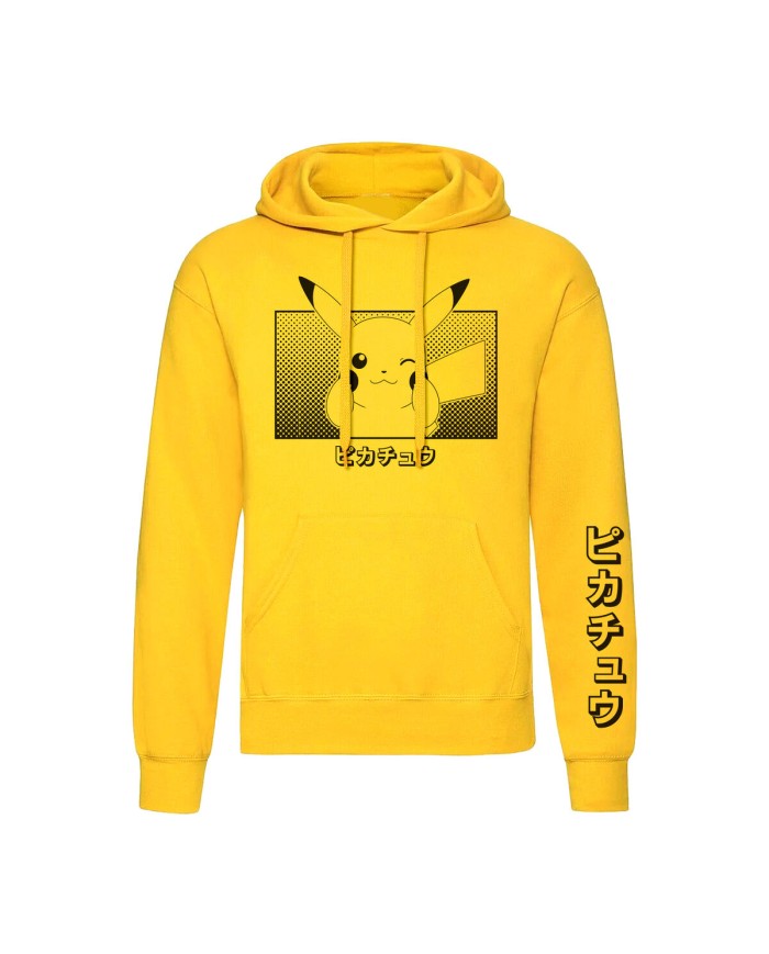 Felpa con Cappuccio Unisex Pokémon Pikachu Katakana Giallo Felpa con Cappuccio Unisex Pokémon Pikachu Katakana Giallo