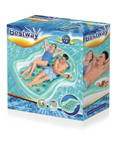 Bestway Materassino Gonfiabile Doppio con Portabicchieri e Frigo 224x174 cm Spiaggia e Piscina 43045