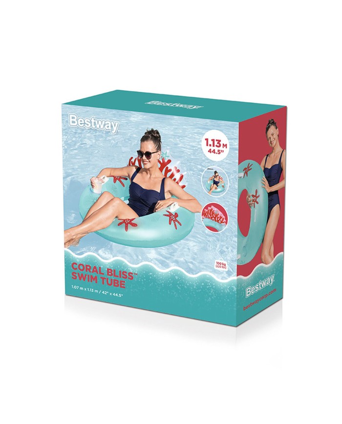Bestway Ruota Gonfiabile con Maniglie e Schienale Corallo D117 cm Spiaggia e Piscina 43730