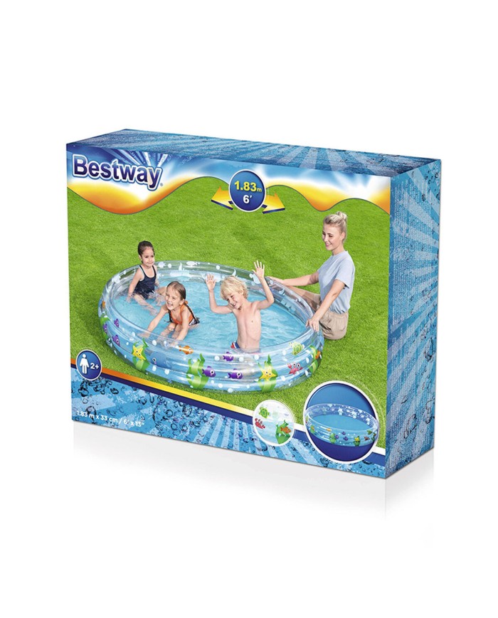 Bestway Piscina Gonfiabile Infantile 3 Anelli Trasparente Vita Marina 183x33 cm +2 Anni Giardino 51005