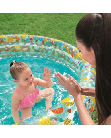 Bestway Piscina Gonfiabile 3 Anelli Trasparente Tropicale 170x53 cm +6 Anni Giardino 51048