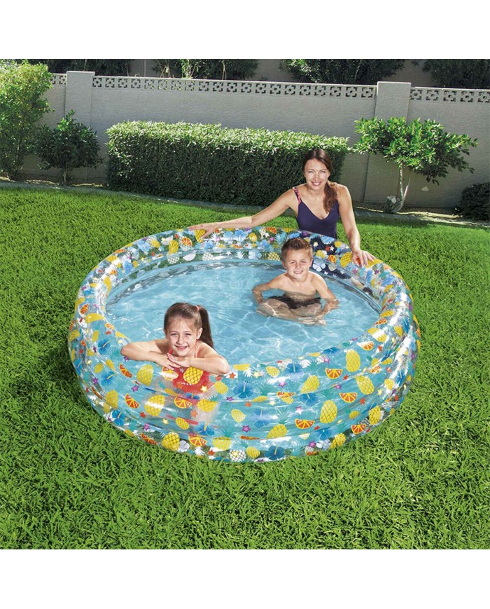 Bestway Piscina Gonfiabile 3 Anelli Trasparente Tropicale 170x53 cm +6 Anni Giardino 51048