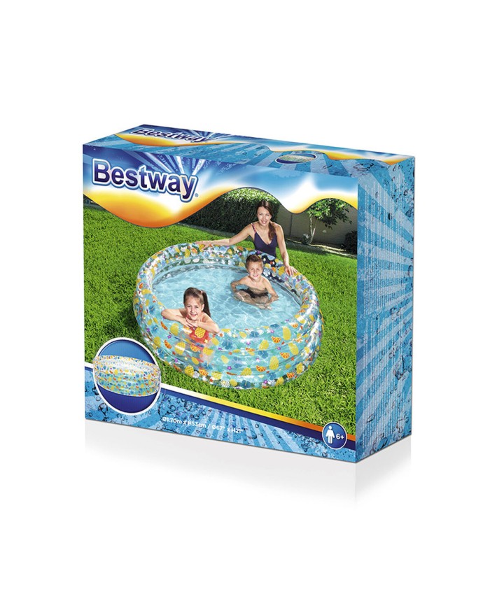 Bestway Piscina Gonfiabile 3 Anelli Trasparente Tropicale 170x53 cm +6 Anni Giardino 51048