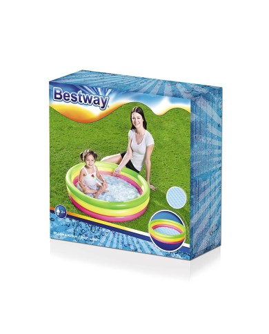 Bestway Piscina Gonfiabile Infantile 3 Anelli Fondo Imbottito 102x25 cm +2 Anni Giardino 51104