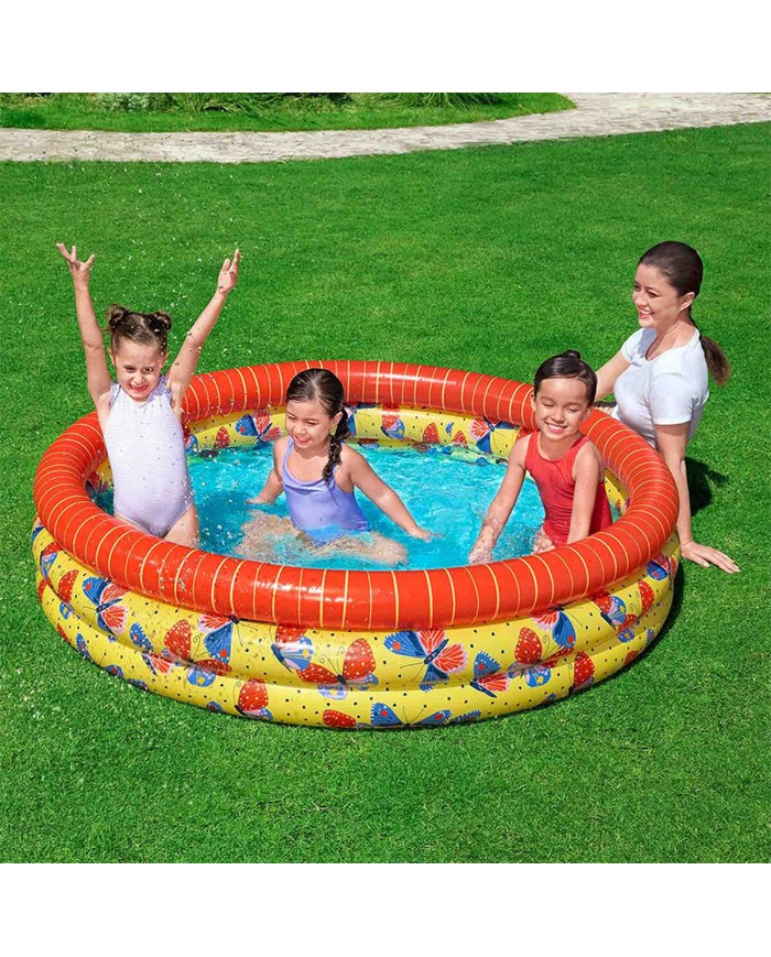 Bestway Piscina Gonfiabile per Bambini 3 Anelli Farfalle 168x38 cm +2 Anni Giardino 51202
