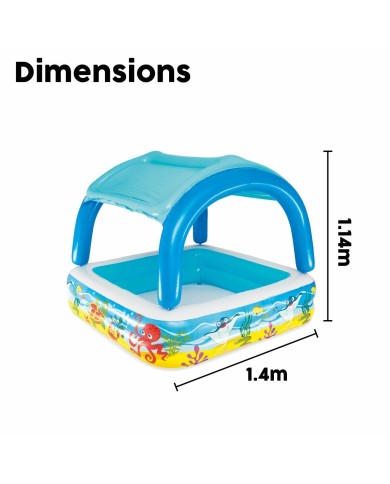 Bestway Piscina Gonfiabile Infantile Tetto Rimovibile 140x140x114 cm +2 Anni Giardino 52192