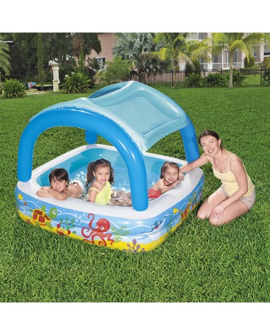 Bestway Piscina Gonfiabile Infantile Tetto Rimovibile 140x140x114 cm +2 Anni Giardino 52192