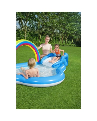 Bestway Piscina Gonfiabile Parco Giochi Arcobaleno 257x145x91 cm +2 Anni Giardino 53092