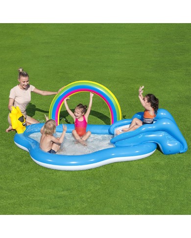 Bestway Piscina Gonfiabile Parco Giochi Arcobaleno 257x145x91 cm +2 Anni Giardino 53092