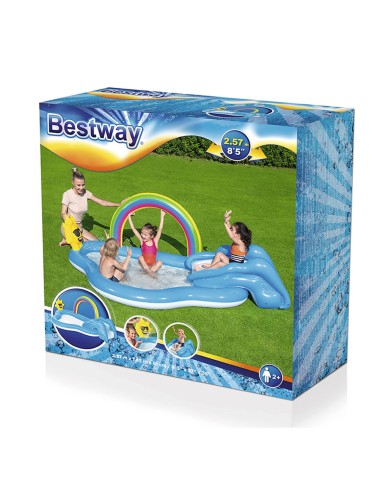 Bestway Piscina Gonfiabile Parco Giochi Arcobaleno 257x145x91 cm +2 Anni Giardino 53092