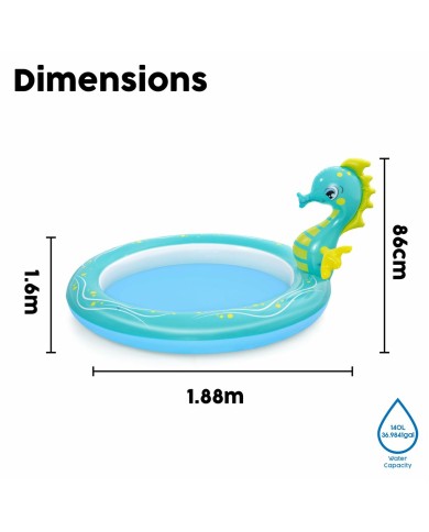 Bestway Piscina Gonfiabile per Bambini Getto Cavallo 188x160x86 cm +2 Anni Giardino 53114