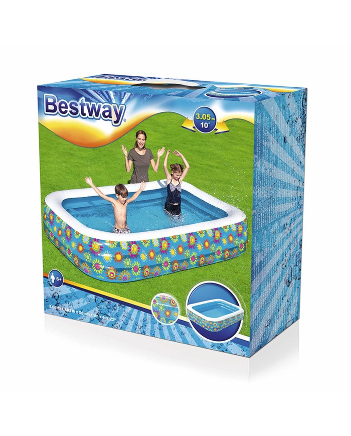 Bestway Piscina Gonfiabile 3 Camere Floreale 305x183x56 cm +6 Anni Giardino 54121 Bestway Piscina Gonfiabile 3 Camere Floreale 305x183x56 cm +6 Anni Giardino 54121