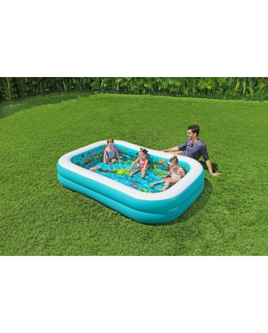 Bestway Piscina Gonfiabile 2 Camere Fondo 3D Marina con Accessori 262x175x51 cm +3 Anni Giardino 54177