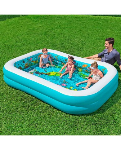 Bestway Piscina Gonfiabile 2 Camere Fondo 3D Marina con Accessori 262x175x51 cm +3 Anni Giardino 54177