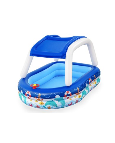 Bestway Piscina Gonfiabile Bambini Tetto Rimovibile Barca con Volante 213x155x132 cm +3 Anni Giardino 54370