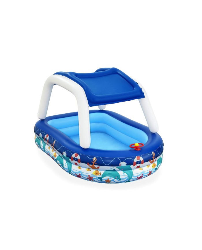 Bestway Piscina Gonfiabile Bambini Tetto Rimovibile Barca con Volante 213x155x132 cm +3 Anni Giardino 54370