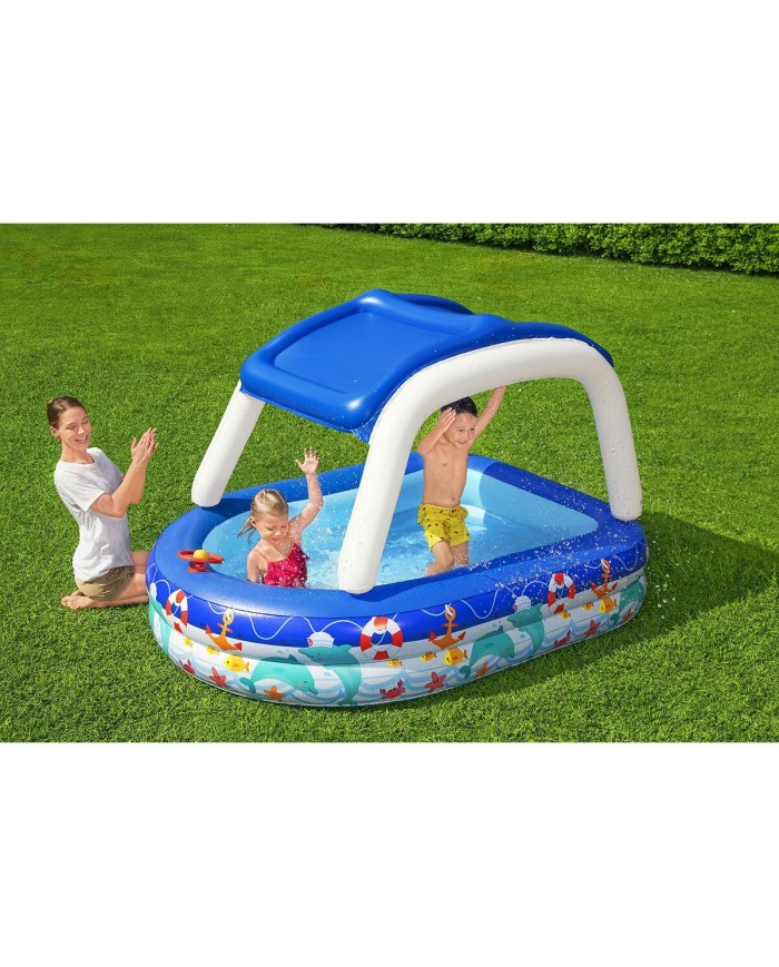 Bestway Piscina Gonfiabile Bambini Tetto Rimovibile Barca con Volante 213x155x132 cm +3 Anni Giardino 54370