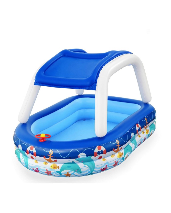 Bestway Piscina Gonfiabile Bambini Tetto Rimovibile Barca con Volante 213x155x132 cm +3 Anni Giardino 54370