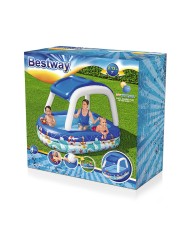 Bestway Piscina Gonfiabile Bambini Tetto Rimovibile Barca con Volante 213x155x132 cm +3 Anni Giardino 54370