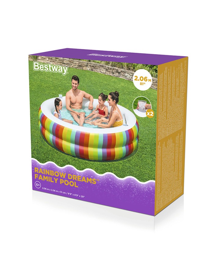 Bestway Piscina per Bambini 2 Anelli Arcobaleno 206x206x51 cm +6 Anni Giardino 54443 Bestway Piscina per Bambini 2 Anelli Arcobaleno 206x206x51 cm +6 Anni Giardino 54443